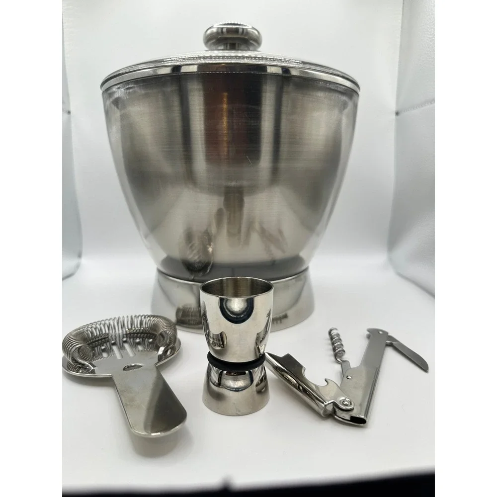 Oneida Stainless Steel Ice Bucket w/ Lid and‎ Accessories Double Wall Insulated